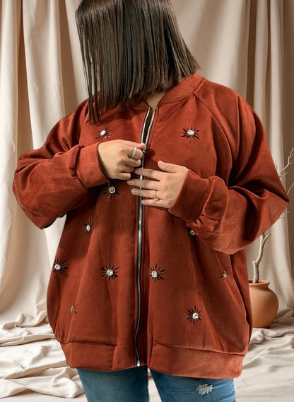 ANASTATIA - VESTE ROUILLE EFFET DAIM AVEC STRASS JUSQU'A LA TAILLE 52/54