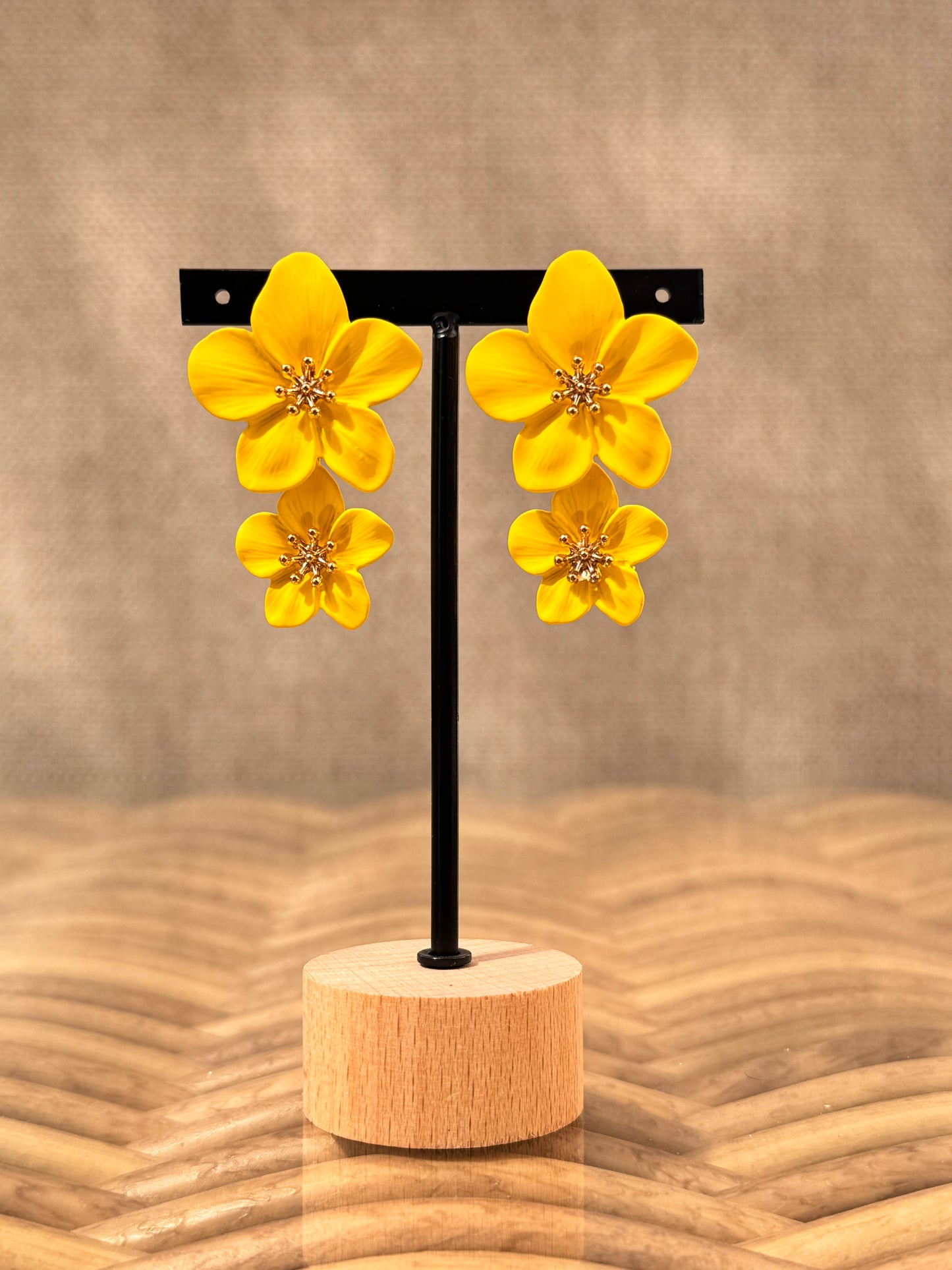 LIO - BOUCLES D'OREILLES JAUNE 2 FLEURS