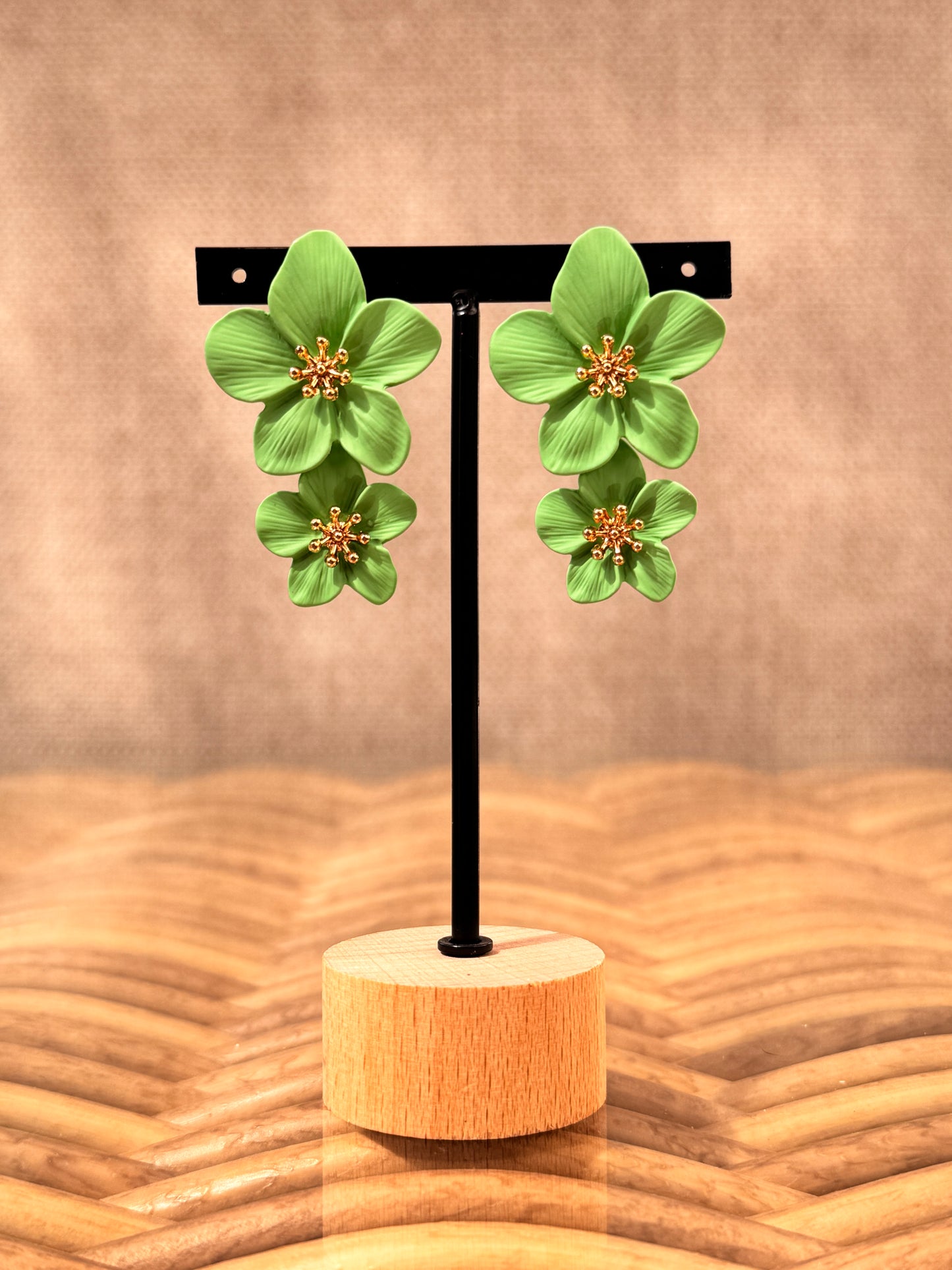 LIO - BOUCLES D'OREILLES VERTE 2 FLEURS