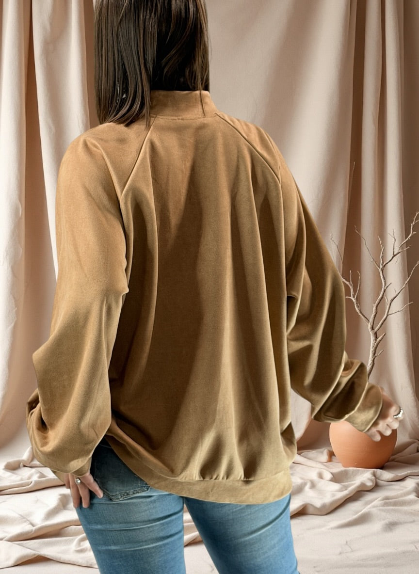 ANASTATIA - VESTE CAMEL EFFET DAIM AVEC STRASS JUSQU'A LA TAILLE 52/54