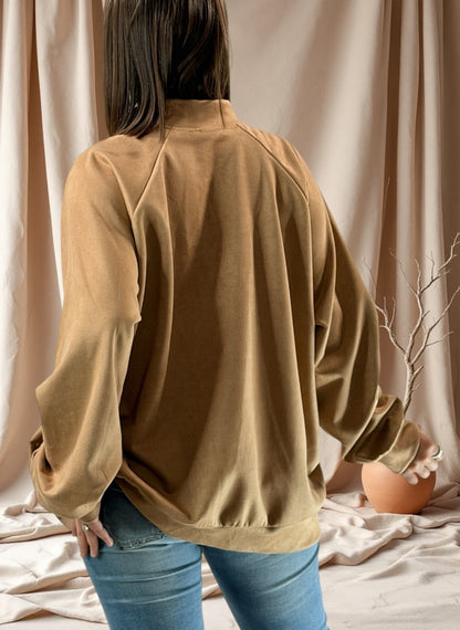 ANASTATIA - VESTE CAMEL EFFET DAIM AVEC STRASS JUSQU'A LA TAILLE 52/54