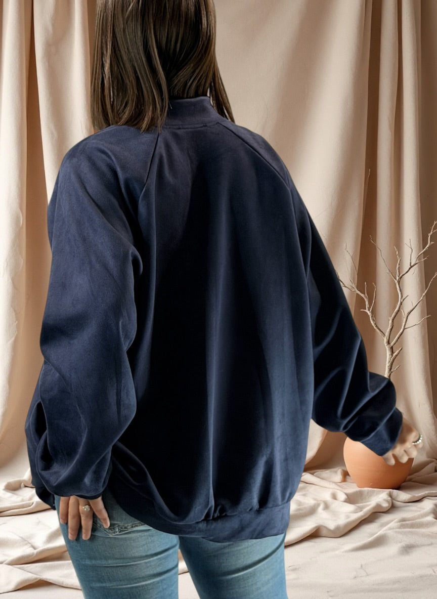 ANASTATIA - VESTE MARINE EFFET DAIM AVEC STRASS JUSQU'A LA TAILLE 52/54