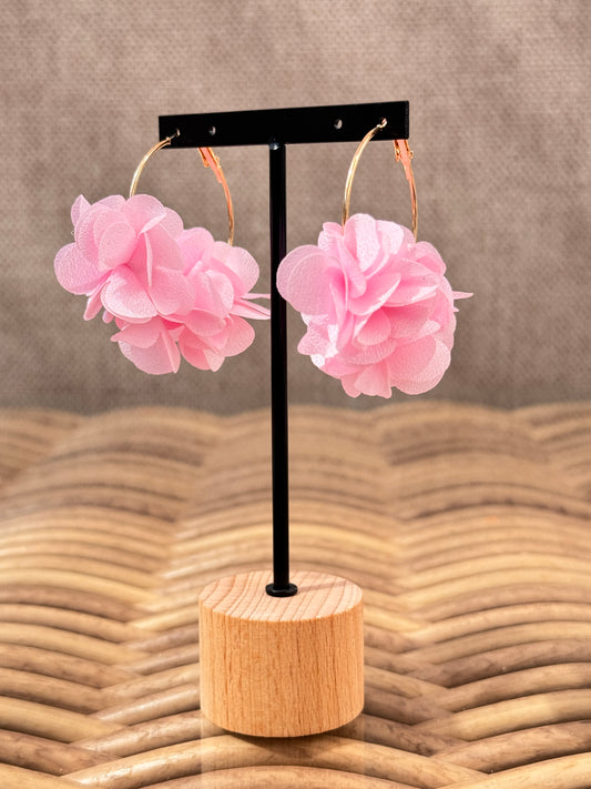 LOLITA - BOUCLES D'OREILLES CREOLE FLEUR ROSE