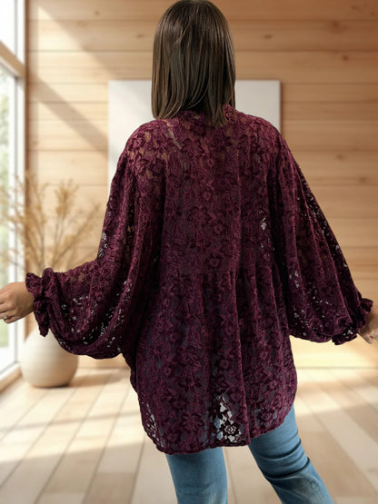MIRELLA - BLOUSE BORDEAUX EN DENTELLE JUSQU'A LA TAILLE 52/54