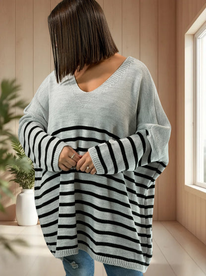 MANU - PULL MARINIERE GRIS JUSQU'A LA TAILLE 56/58