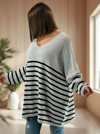 MANU - PULL MARINIERE GRIS JUSQU'A LA TAILLE 56/58