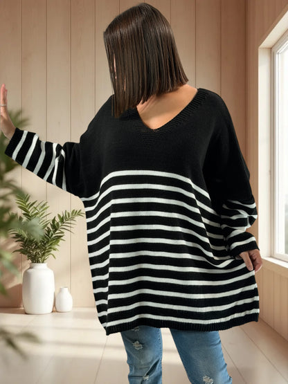 MANU - PULL MARINIERE NOIR JUSQU'A LA TAILLE 56/58