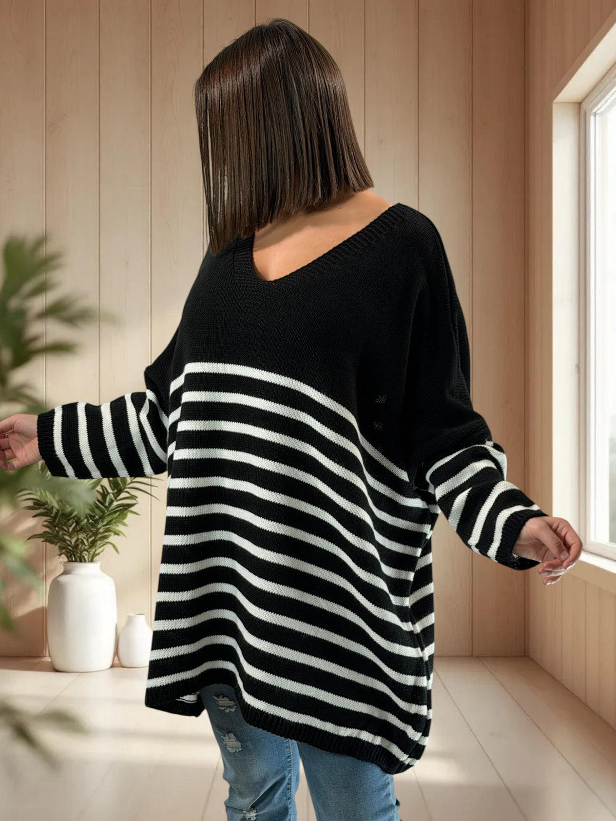 MANU - PULL MARINIERE NOIR JUSQU'A LA TAILLE 56/58