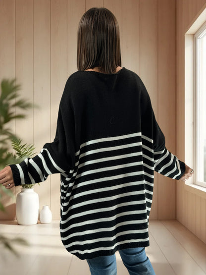 MANU - PULL MARINIERE NOIR JUSQU'A LA TAILLE 56/58