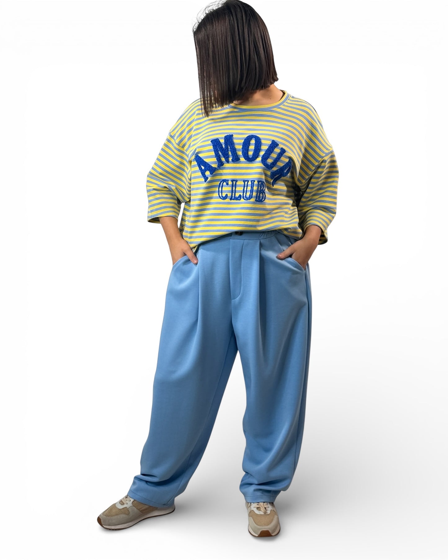 FRANCESCO - PANTALON AMPLE FLUIDE BLEU CIEL TAILLE 46/48 A 52