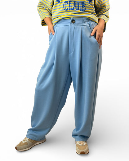 FRANCESCO - PANTALON AMPLE FLUIDE BLEU CIEL TAILLE 46/48 A 52