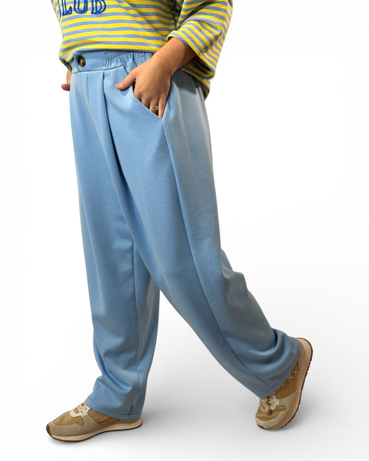 FRANCESCO - PANTALON AMPLE FLUIDE BLEU CIEL TAILLE 46/48 A 52