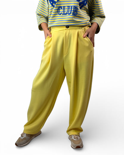 FRANCESCO - PANTALON AMPLE FLUIDE JAUNE TAILLE 46/48 A 52