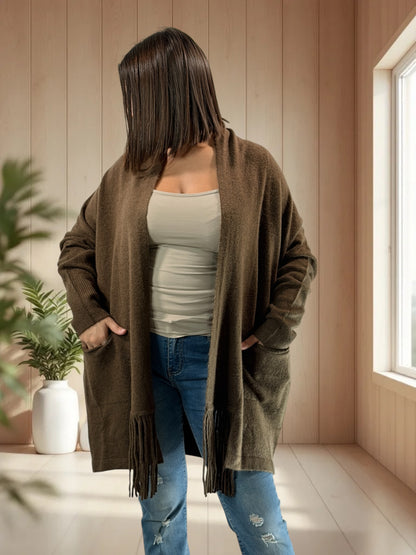 MAGNOLIA - GILET OVERSIZE MARRON JUSQU'A LA TAILLE 52/54