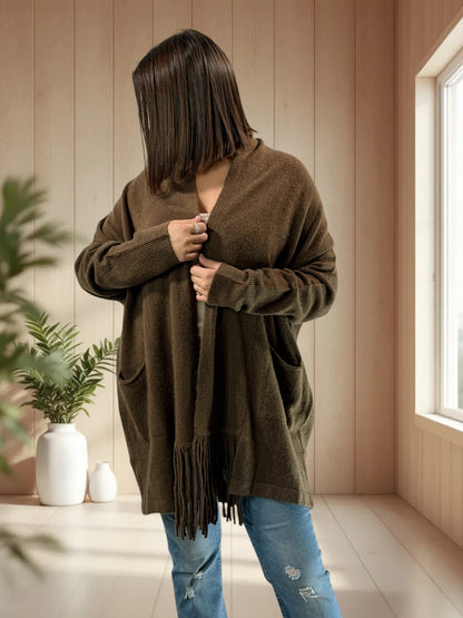 MAGNOLIA - GILET OVERSIZE MARRON JUSQU'A LA TAILLE 52/54