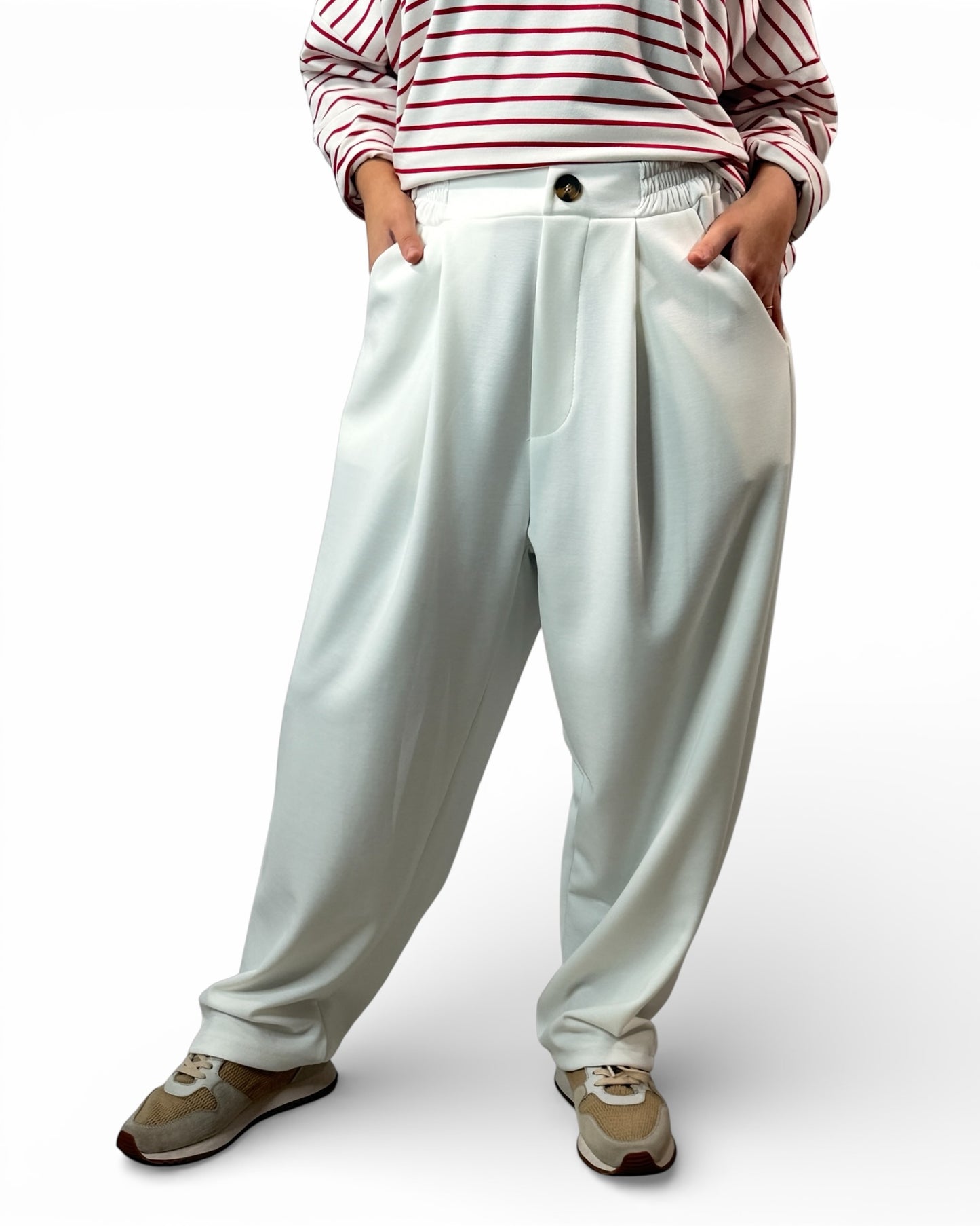 FRANCESCO - PANTALON AMPLE FLUIDE BLANC TAILLE 46/48 A 52