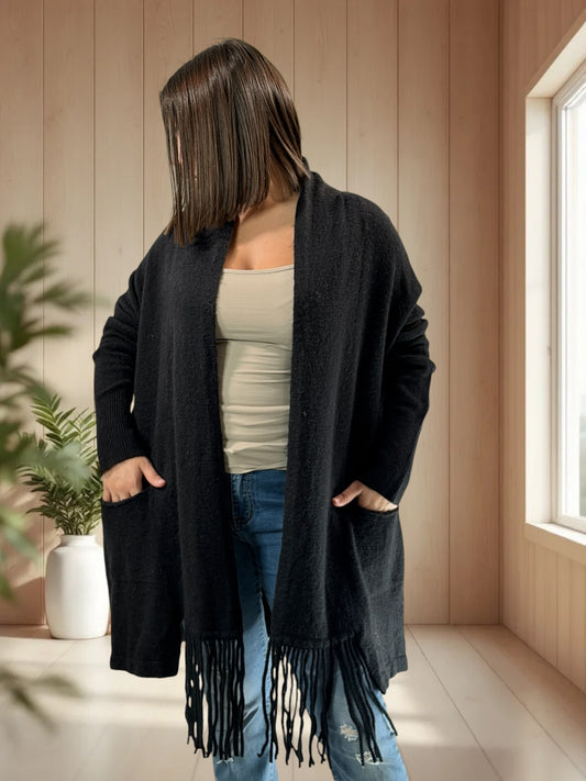 MAGNOLIA - GILET OVERSIZE NOIR JUSQU'A LA TAILLE 52/54