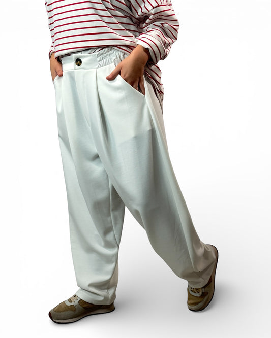 FRANCESCO - PANTALON AMPLE FLUIDE BLANC TAILLE 46/48 A 52