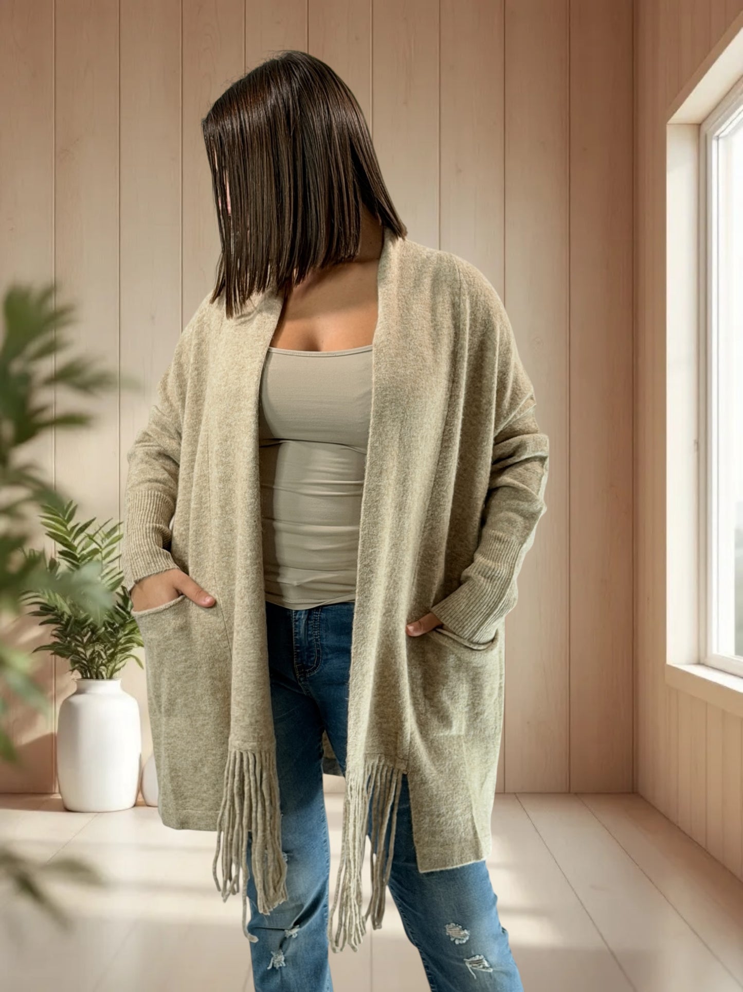 MAGNOLIA - GILET OVERSIZE BEIGE JUSQU'A LA TAILLE 52/54