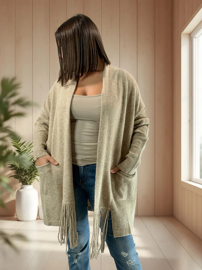 MAGNOLIA - GILET OVERSIZE BEIGE JUSQU'A LA TAILLE 52/54