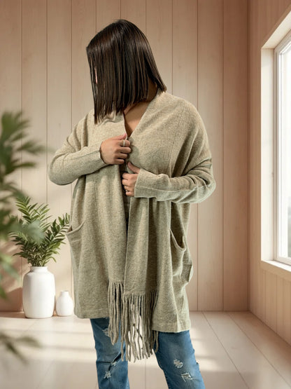 MAGNOLIA - GILET OVERSIZE BEIGE JUSQU'A LA TAILLE 52/54