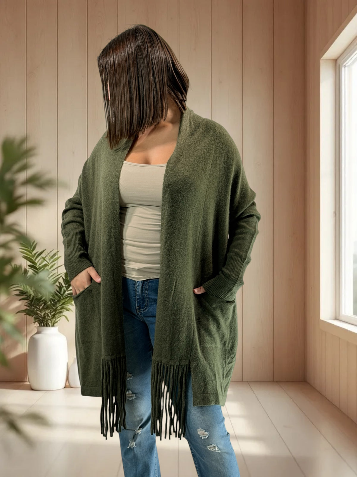 MAGNOLIA - GILET OVERSIZE KAKI JUSQU'A LA TAILLE 52/54