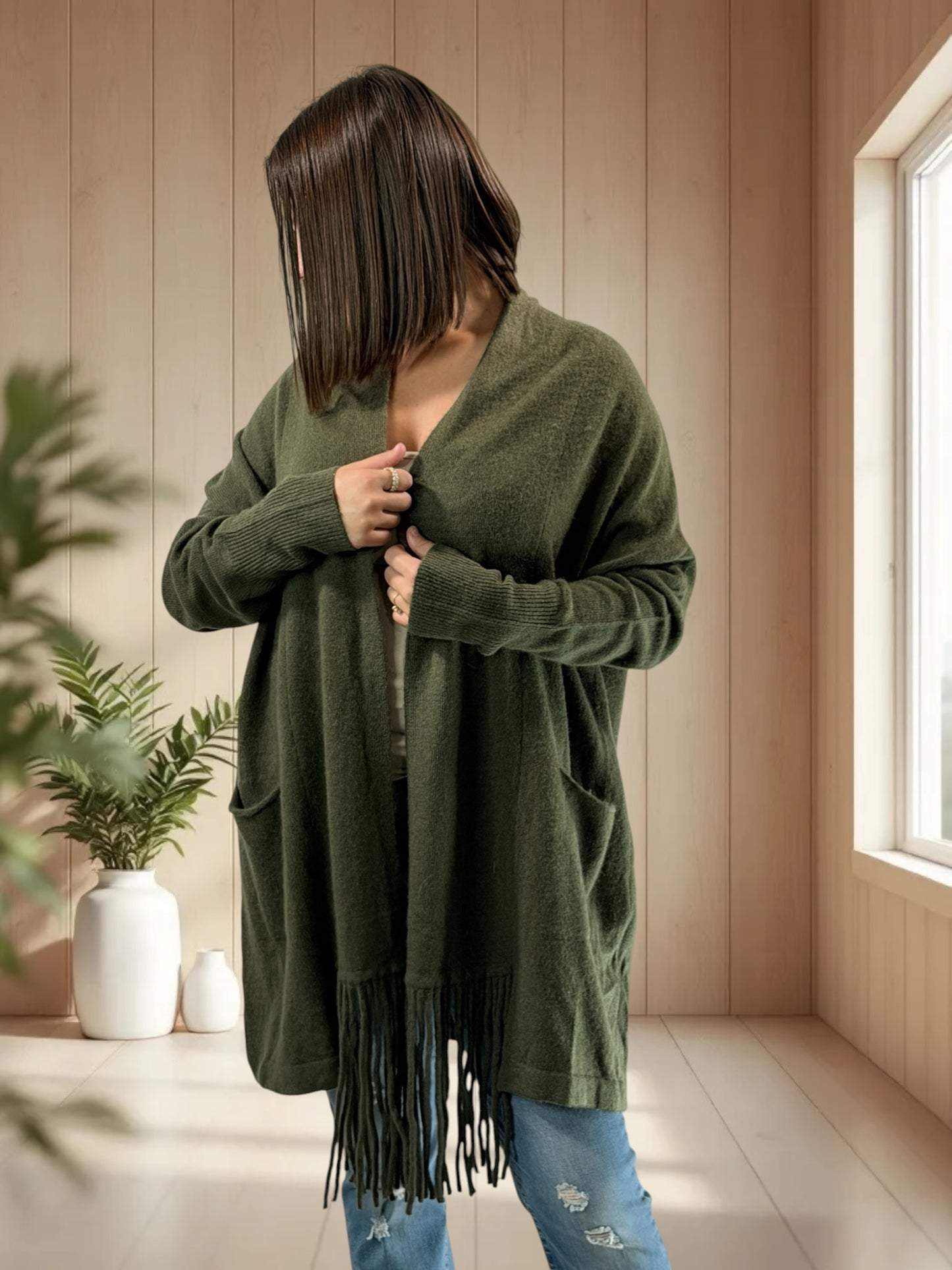 MAGNOLIA - GILET OVERSIZE KAKI JUSQU'A LA TAILLE 52/54