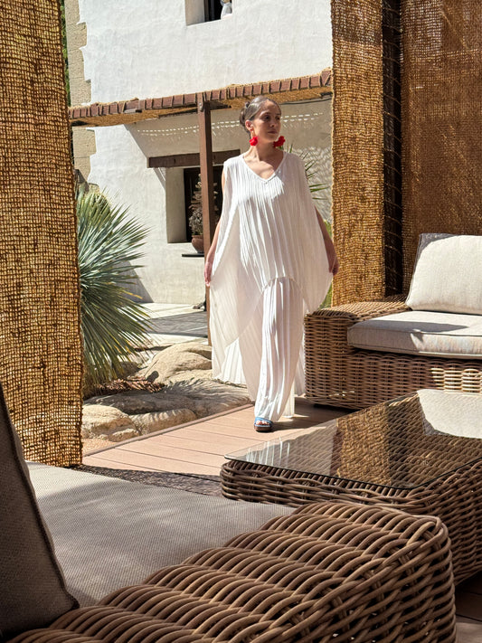 COCKTAIL - ENSEMBLE BLANC TUNIQUE ET PANTALON  OVERSIZE JUSQU'A LA TAILLE 56