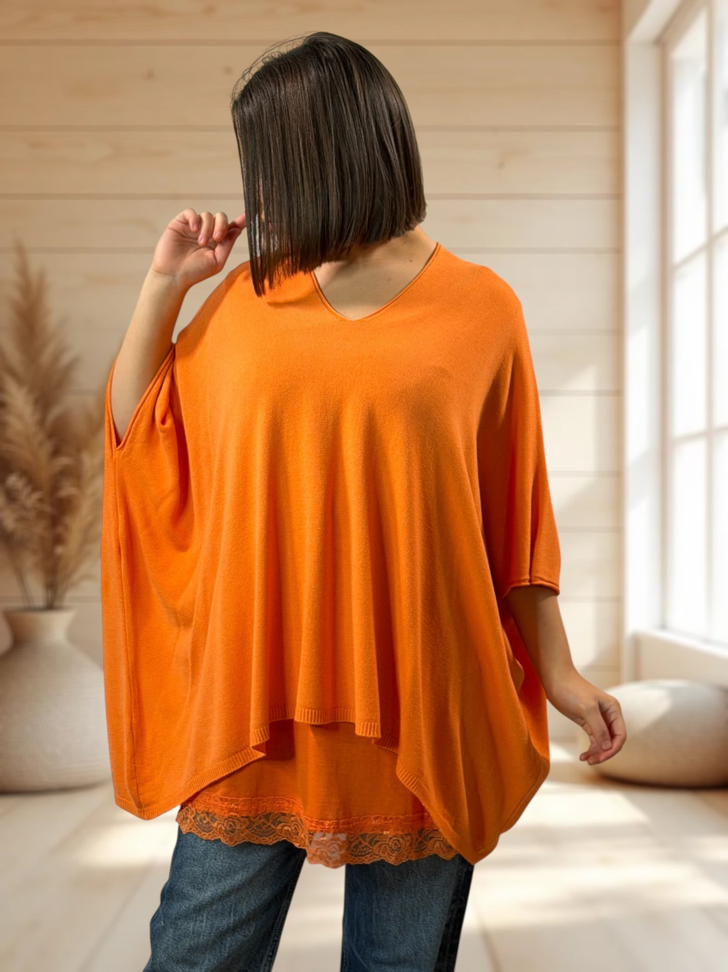 MERINGUE - PULL ORANGE EN MAILLE FLUIDE JUSQU'A LA TAILLE 56/58