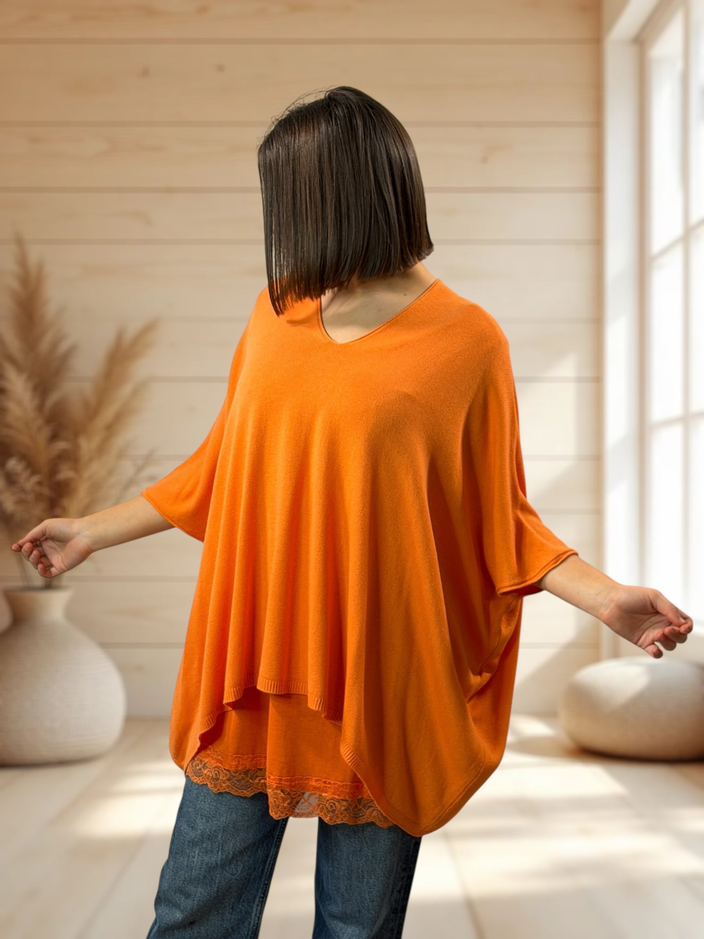 MERINGUE - PULL ORANGE EN MAILLE FLUIDE JUSQU'A LA TAILLE 56/58