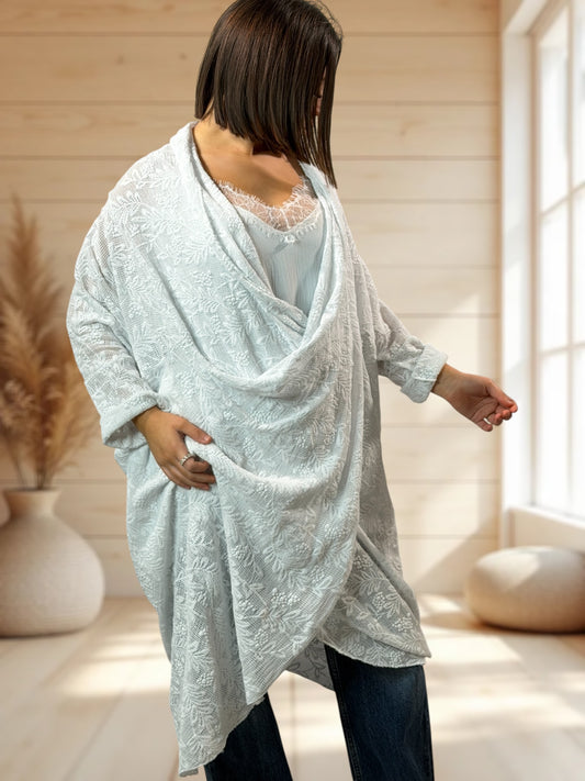 ISABELLA  - TUNIQUE OVERSIZE BLANCHE EN DENTELLE JUSQU'A LA TAILLE 56