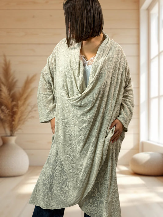 ISABELLA  - TUNIQUE OVERSIZE BEIGE EN DENTELLE JUSQU'A LA TAILLE 56