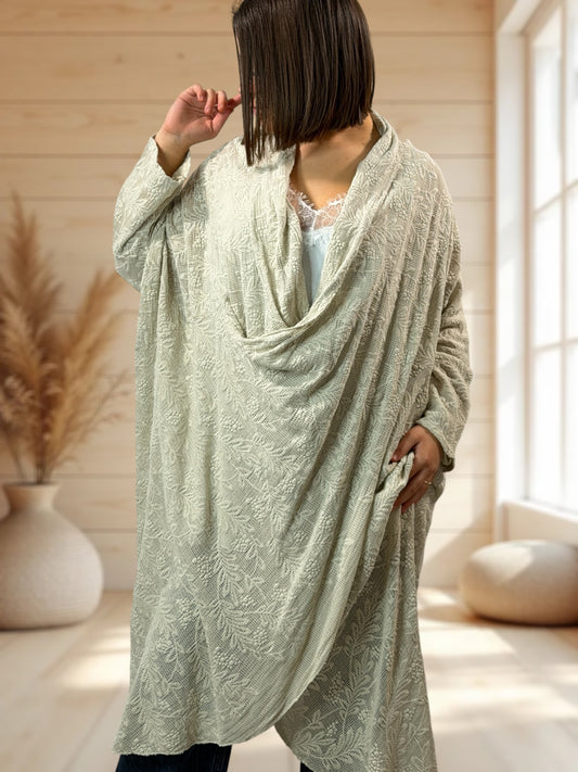 ISABELLA  - TUNIQUE OVERSIZE BEIGE EN DENTELLE JUSQU'A LA TAILLE 56