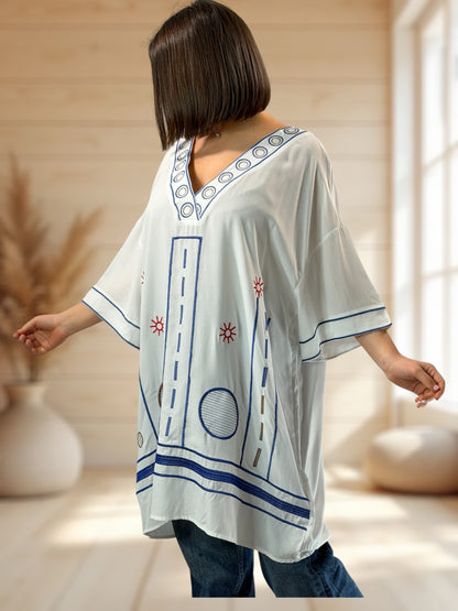 MARIETTA  - TUNIQUE OVERSIZE BRODEE JUSQU'A LA TAILLE 52/54