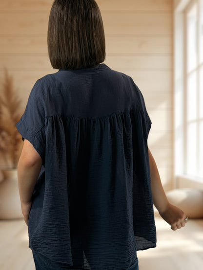 DANITA - BLOUSE MARINE EN COTON JUSQU'A LA TAILLE 54