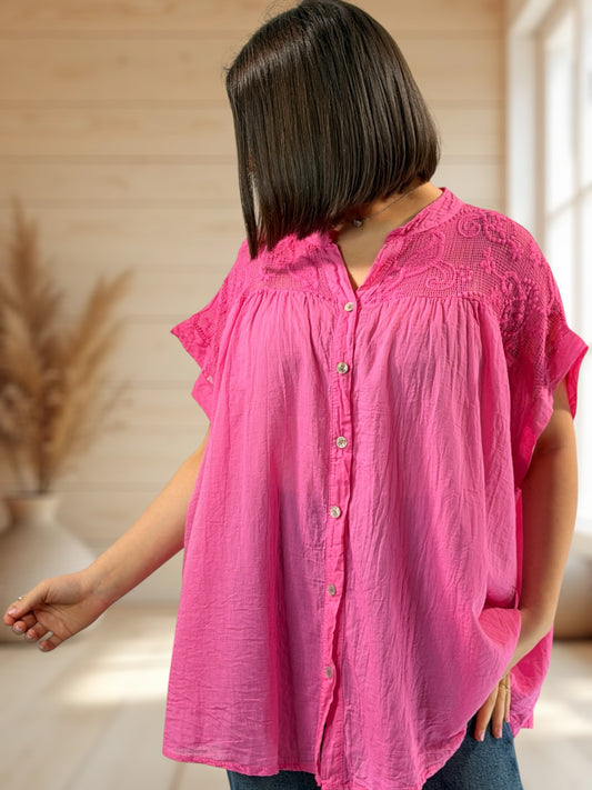 DANITA - BLOUSE FUCHSIA EN COTON JUSQU'A LA TAILLE 54