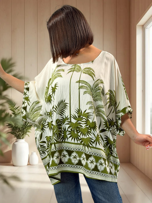 MAGALIE  - TUNIQUE OVERSIZE MOTIF KAKI JUSQU'A LA TAILLE 54