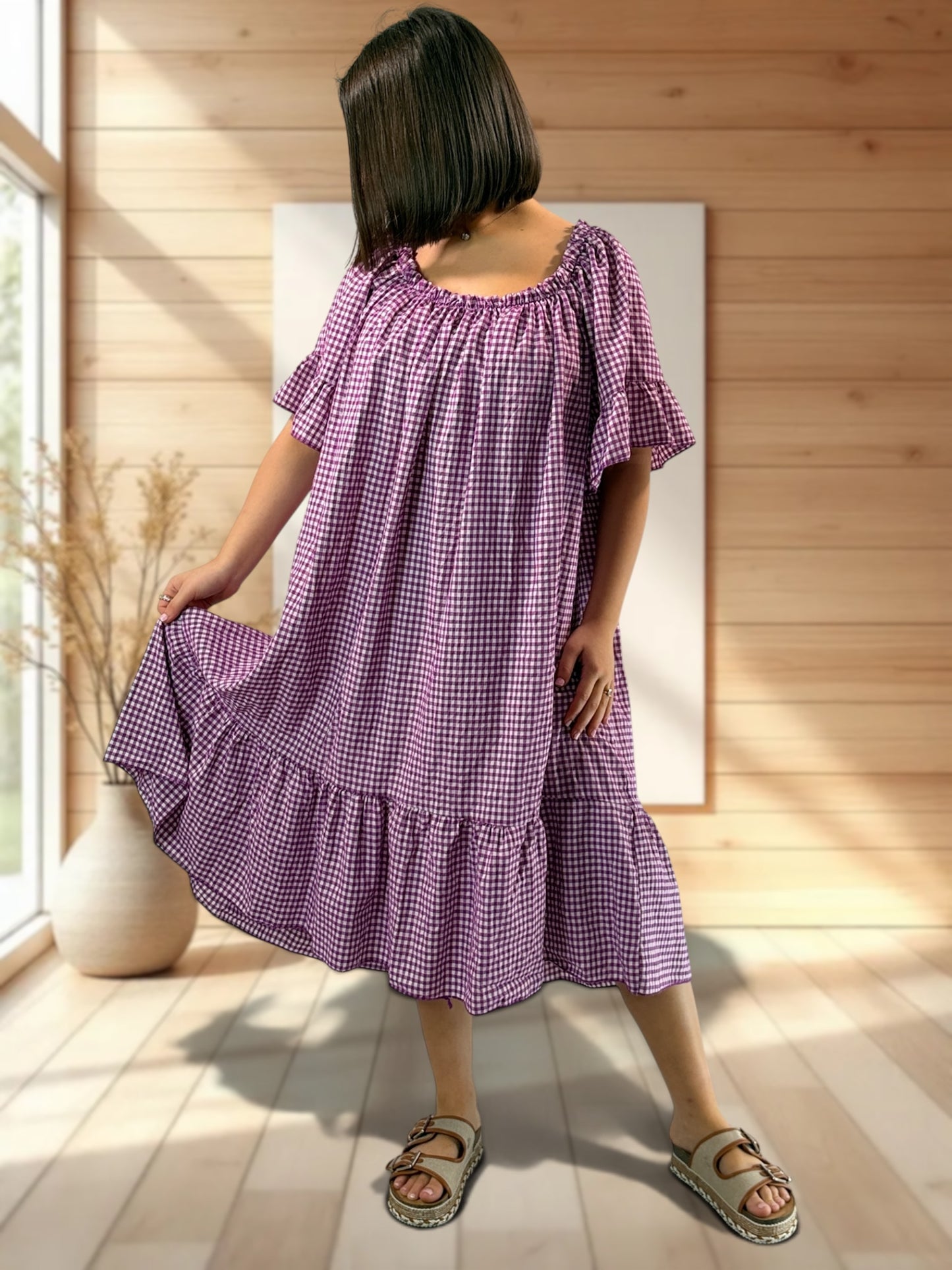 MARGARET - ROBE VICHY CYCLAMEN JUSQU'A LA TAILLE 56
