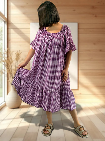 MARGARET - ROBE VICHY CYCLAMEN JUSQU'A LA TAILLE 56