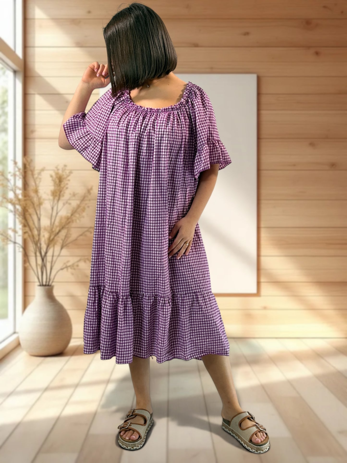 MARGARET - ROBE VICHY CYCLAMEN JUSQU'A LA TAILLE 56