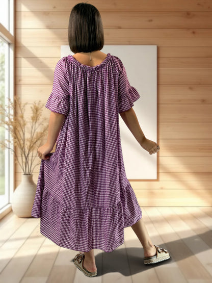 MARGARET - ROBE VICHY CYCLAMEN JUSQU'A LA TAILLE 56