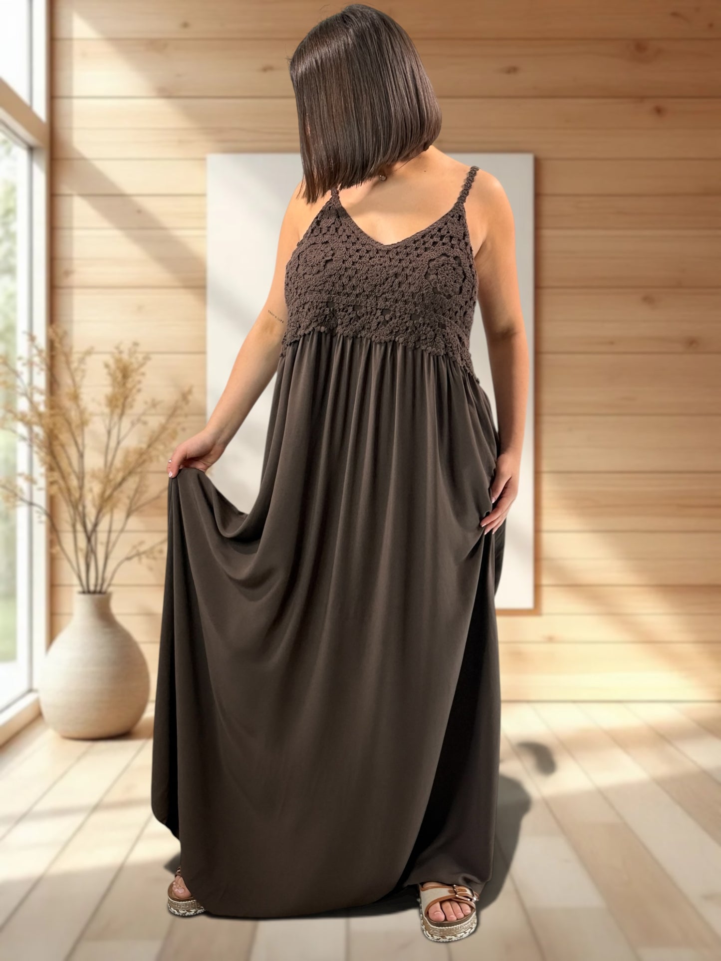 MYKONOS - ROBE MARRON HAUT EN CROCHET JUSQU'A LA TAILLE 52