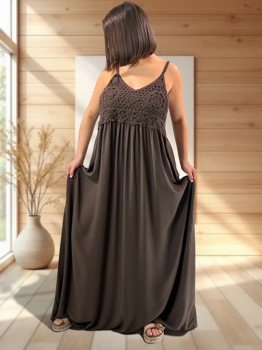MYKONOS - ROBE MARRON HAUT EN CROCHET JUSQU'A LA TAILLE 52
