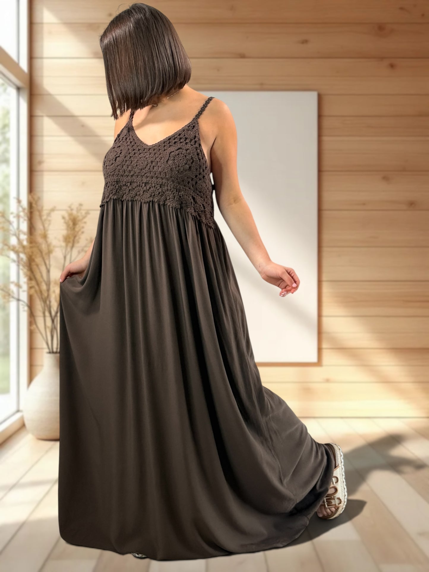MYKONOS - ROBE MARRON HAUT EN CROCHET JUSQU'A LA TAILLE 52