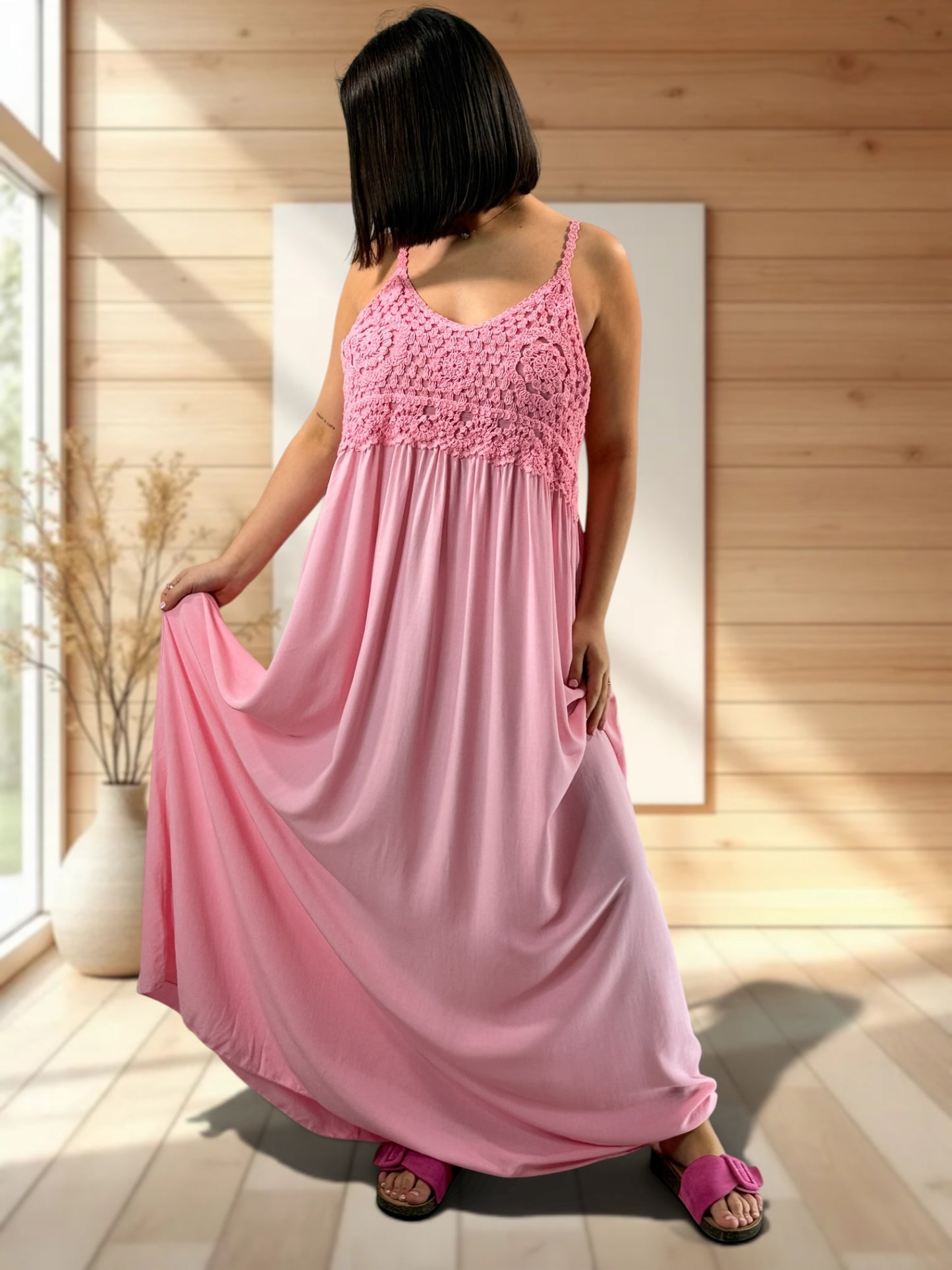MYKONOS - ROBE ROSE HAUT EN CROCHET JUSQU'A LA TAILLE 52