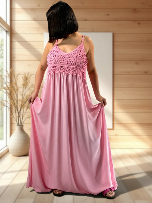 MYKONOS - ROBE ROSE HAUT EN CROCHET JUSQU'A LA TAILLE 52