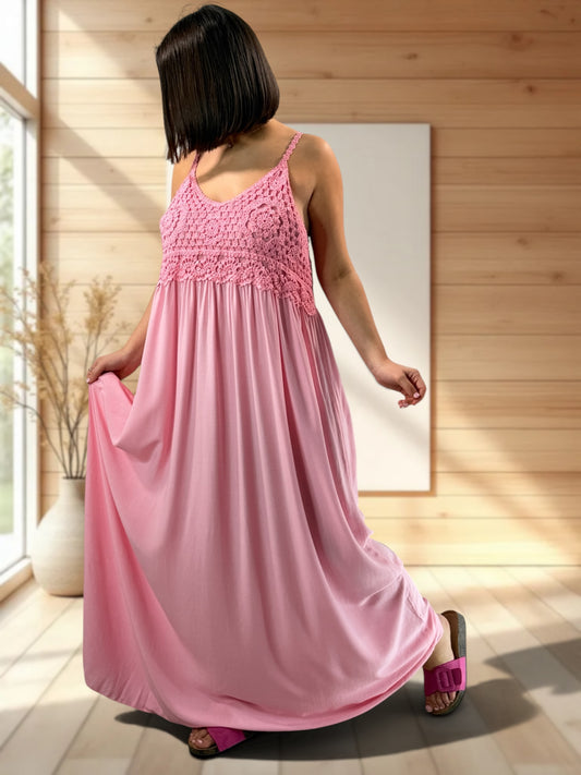 MYKONOS - ROBE ROSE HAUT EN CROCHET JUSQU'A LA TAILLE 52