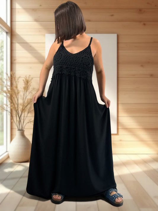 MYKONOS - ROBE NOIRE HAUT EN CROCHET JUSQU'A LA TAILLE 52