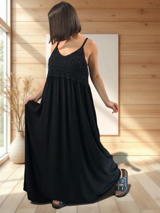 MYKONOS - ROBE NOIRE HAUT EN CROCHET JUSQU'A LA TAILLE 52
