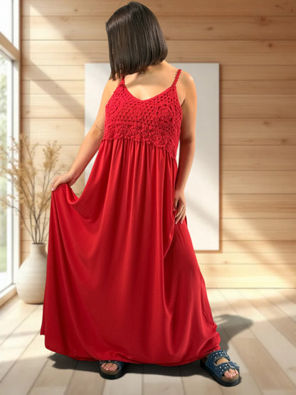 MYKONOS - ROBE ROUGE HAUT EN CROCHET JUSQU'A LA TAILLE 52